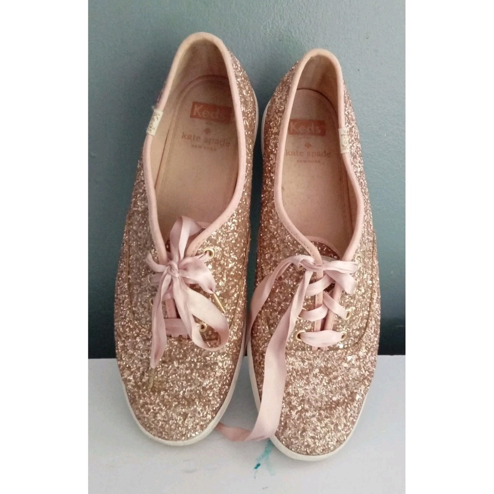 Keds Kate Spade Glitter Sneakers Rose Gold Ribbon‎ Lace Up Shoes